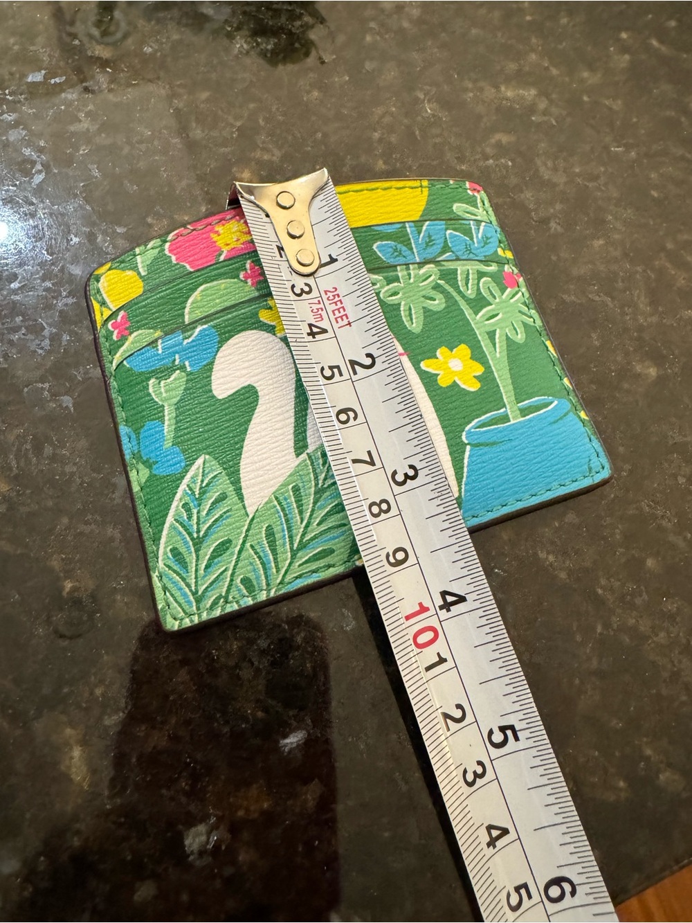 kate spade green floral cat card holder with pink and yellow accents - Picture 4 of 4